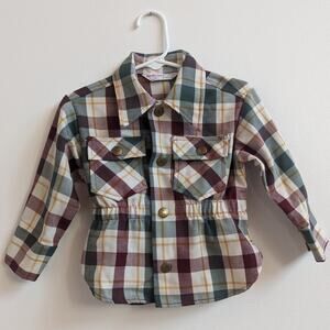 Vtg Healthtext Stantogs Shirt Kids Sz 18-24m Green Plaid Fitted Fall